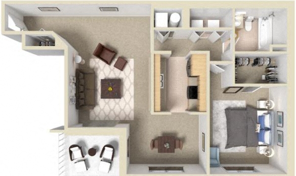Floor plan for 1 bed, 1 bath, 792 sqft